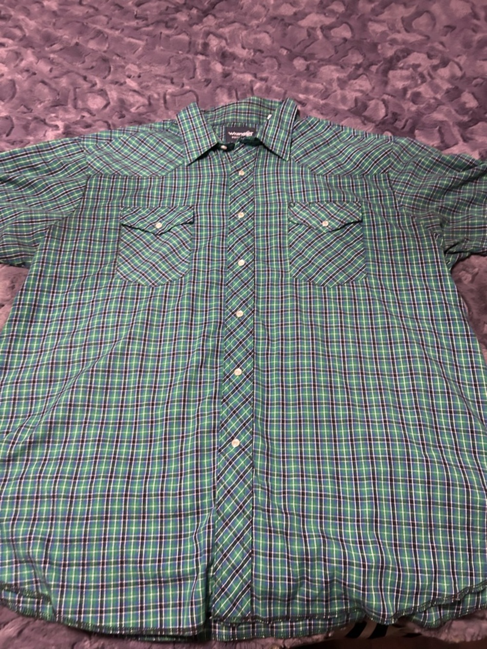 Wrangler Green and Blue Plaid Button-Down Shirt